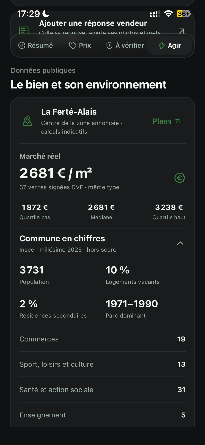 Lecture du marché immobilier local dans DealUp AI