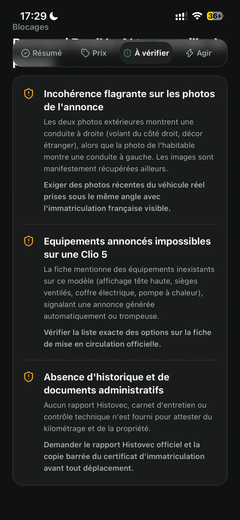 Contrôles avant un essai automobile
