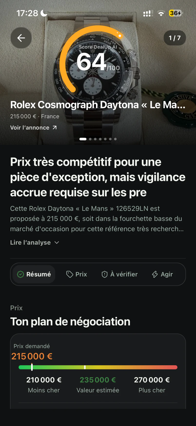 Rapport DealUp AI pour une montre Chrono24