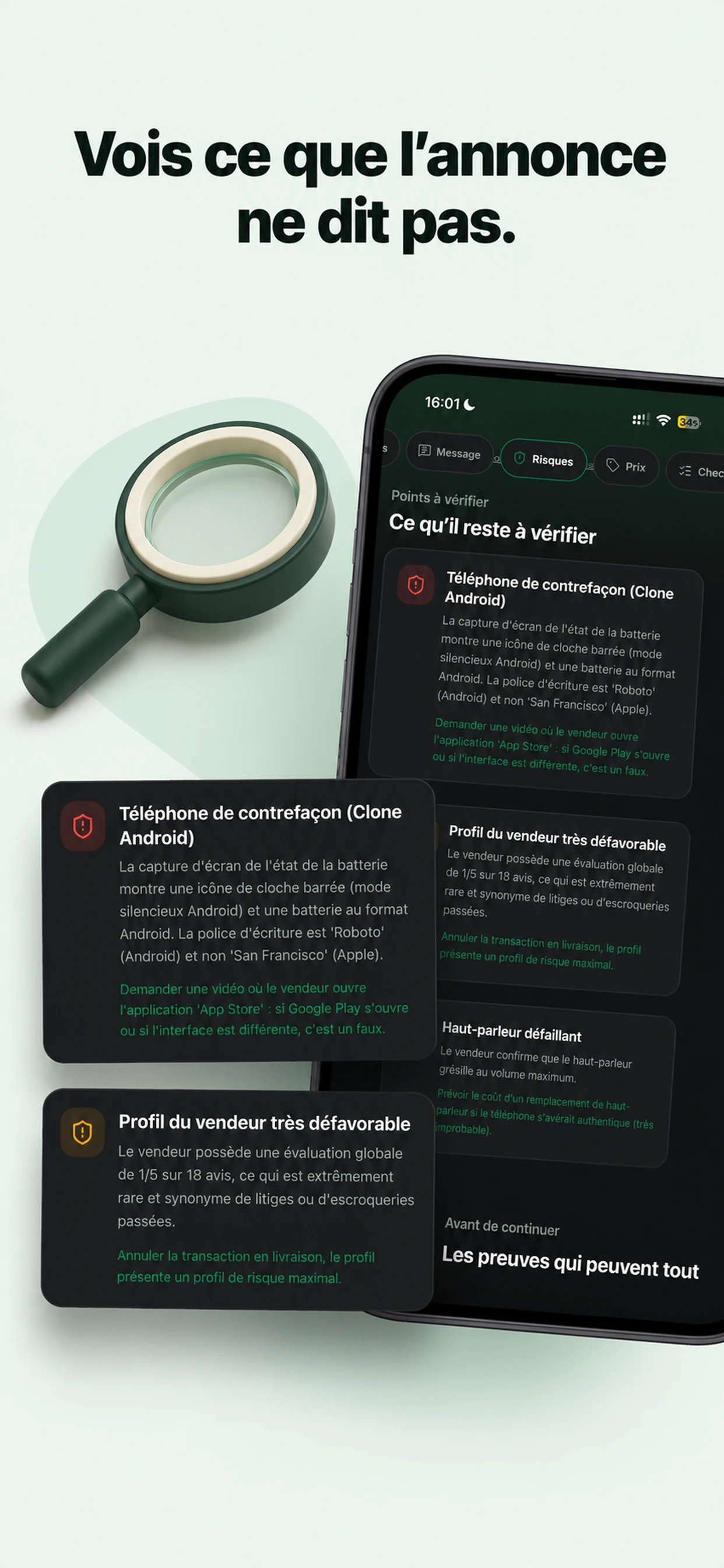 Exemple des risques et points à vérifier détectés par DealUp AI